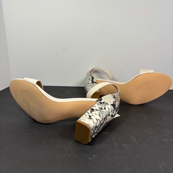 Nine West Snakeskin Block Heel Sandals Size 8 Ankle Strap Ivory Black - Picture 5 of 5